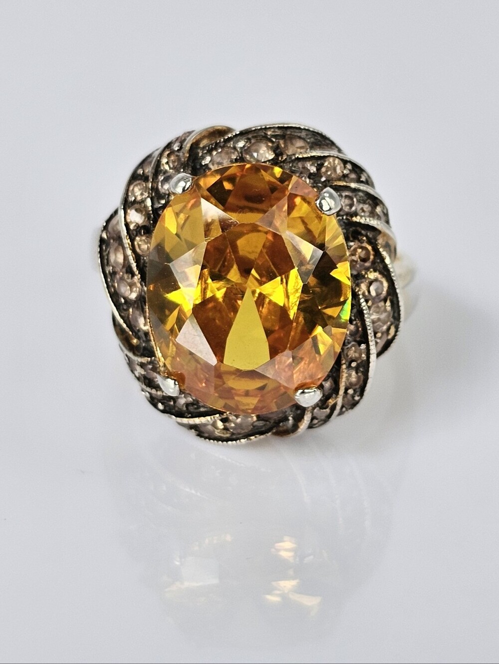 Vintage Victoria Wieck Quartz & Diamond Simulants Yellow Gold Vermeil Sz 7!